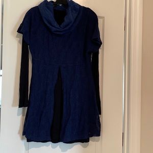 Blue cowl neck tunic with long sleeve black shirt set